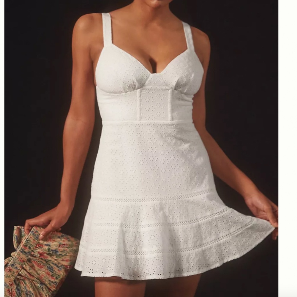 Anthropologie White Eyelet Mini Dress